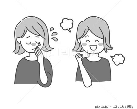 悩む女性と笑顔の女性のイラスト素材 悩む女性と笑顔の女性のイラスト素材 123168999