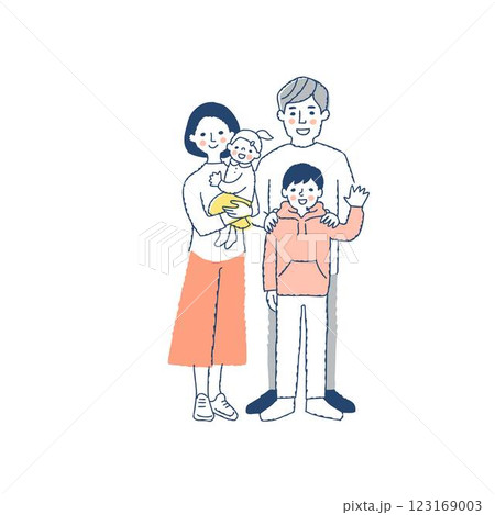 笑顔の4人家族 123169003