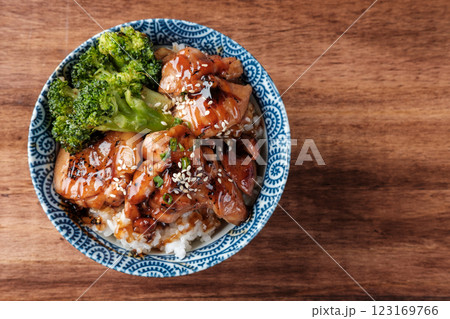 Teriyaki Chicken Served with Rice and Broccoli. 123169766