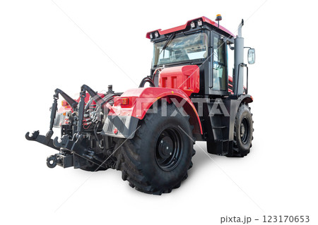 Red heavy wheeled tractor isolated on white background 123170653