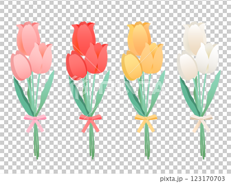 シンプルなチューリップの花束イラスト4色セット 123170703