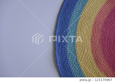 diagonal rainbow knitted pattern from the side diagonal rainbow knitted pattern from the side 123170967