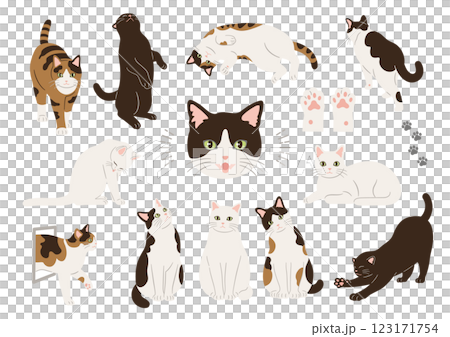 猫の手描きイラストセットのイラスト素材 [123171754] - PIXTA