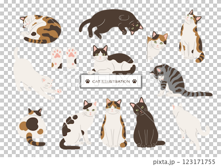 猫の手描きイラストセット 123171755