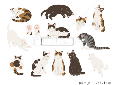 猫の手描きイラストセット 123171756