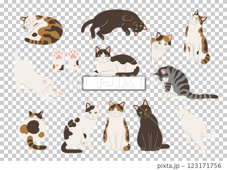 猫の手描きイラストセット 123171756