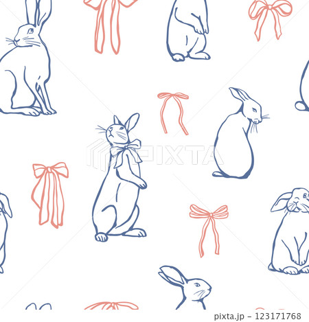 Minimalistic seamless pattern with rabbits and bows Minimalistic seamless pattern with rabbits and bows 123171768