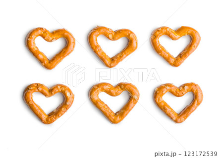 Heart shaped pretzel  isolated on white background. 123172539