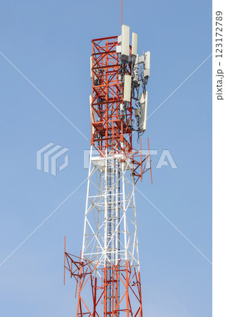 communication and telecommunication pole in nature on blue sky at asia 123172789