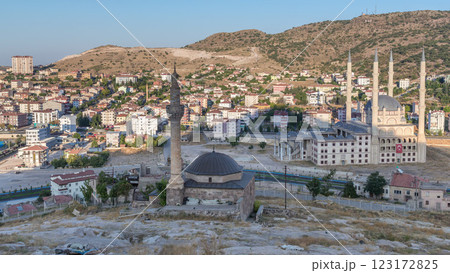 Aerial view to mosques from old castle in historical city town of Nevsehir timelapse Aerial view to mosques from old castle in historical city town of Nevsehir timelapse 123172825