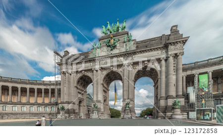 Hyperlapse of the Cinquantenaire Arcade in Parc du Cinquantenaire, Brussels, Belgium. 123172858