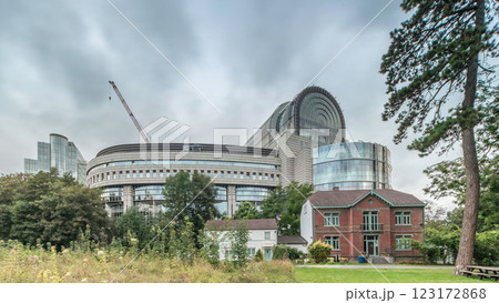 Buildings in Brussels European Quarter timelapse with the European Parliament Buildings in Brussels European Quarter timelapse with the European Parliament 123172868