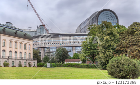 Buildings in Brussels European Quarter timelapse with the European Parliament Buildings in Brussels European Quarter timelapse with the European Parliament 123172869