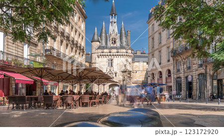 Historic Porte Cailhau timelapse in Bordeaux, France, with its medieval architecture and spires Historic Porte Cailhau timelapse in Bordeaux, France, with its medieval architecture and spires 123172920