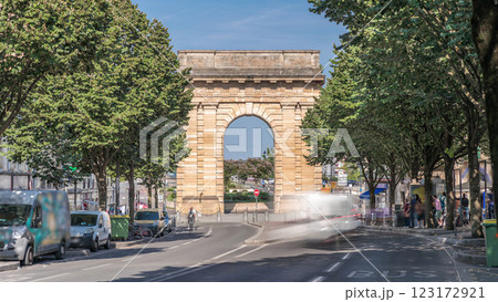 Porte de Bourgogne timelapse, historic medieval gate in Bordeaux, France. Porte de Bourgogne timelapse, historic medieval gate in Bordeaux, France. 123172921