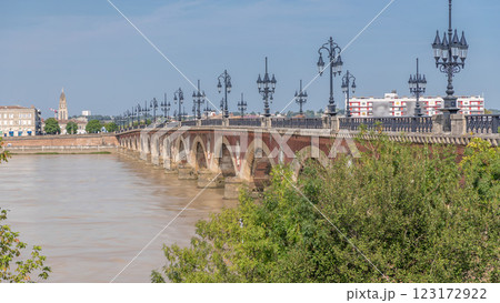 Pont de Pierre timelapse, the historic Stone Bridge in Bordeaux, spans the Garonne River Pont de Pierre timelapse, the historic Stone Bridge in Bordeaux, spans the Garonne River 123172922