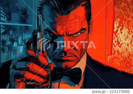 hitman adjusts his cufflinks in a cracked motel mirror, his cold eyes locked on the target 123173000