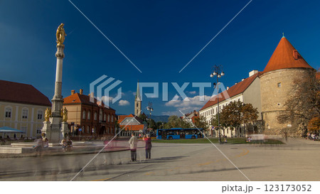 Holy Mary monument on square in front of the Cathedral timelapse hyperlapse in Zagreb, Croatia Holy Mary monument on square in front of the Cathedral timelapse hyperlapse in Zagreb, Croatia 123173052