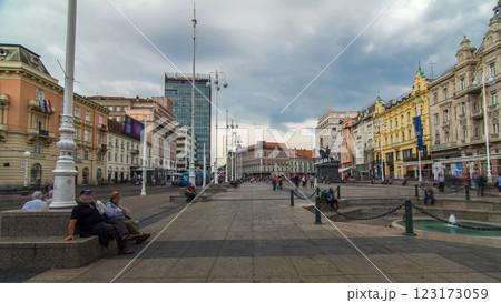 Central city square Trg bana Jelacica timelapse hyperlapse and Ban Jelacic monument in Zagreb, Croatia. Central city square Trg bana Jelacica timelapse hyperlapse and Ban Jelacic monument in Zagreb, Croatia. 123173059