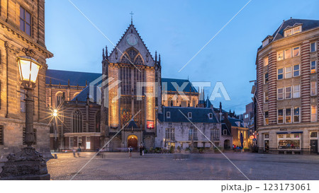 The Dam square in Amsterdam day to night timelapse panorama, The Netherlands. 123173061