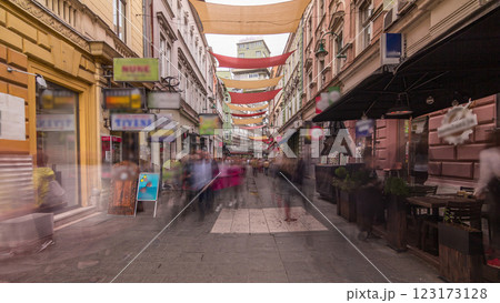 Walk on Ferhadija pedestrian street crowded with people timelapse hyperlapse Walk on Ferhadija pedestrian street crowded with people timelapse hyperlapse 123173128