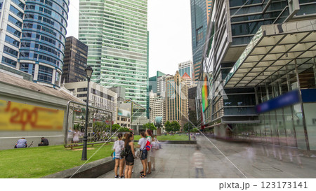 Skyscraper towers at Raffles Place in Singapore Financial Centre timelapse hyperlapse 123173141