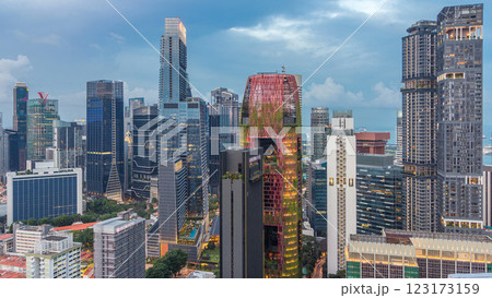 Aerial view of Chinatown and Downtown of Singapore day to night timelapse Aerial view of Chinatown and Downtown of Singapore day to night timelapse 123173159