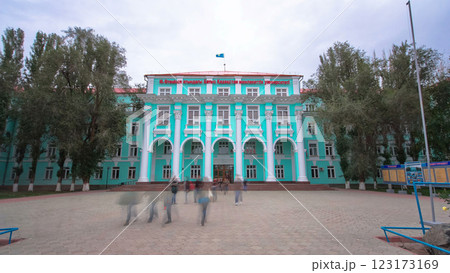 Ural Pedagogical Institute named after A. Pushkin in Uralsk timelapse hyperlapse. Ural Pedagogical Institute named after A. Pushkin in Uralsk timelapse hyperlapse. 123173169