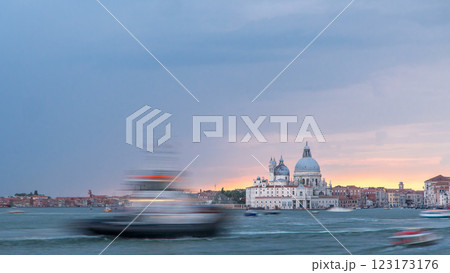 Basilica Santa Maria della Salute at sunset timelapse, Venezia, Venice, Italy 123173176