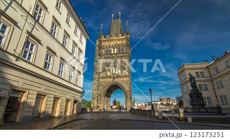 Old Town Bridge Tower of the Charles Bridge timelapse hyperlapse - one of the most beautiful Gothic constructions in world. 123173251