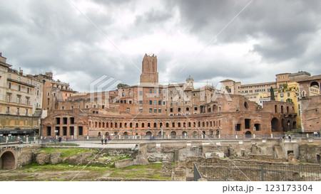 A panoramic view on Trajan's Market timelapse hyperlapse on the Via dei Fori Imperiali, in Rome, Italy A panoramic view on Trajan's Market timelapse hyperlapse on the Via dei Fori Imperiali, in Rome, Italy 123173304