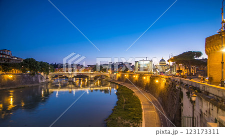 Ponte Vittorio Emanuele II is bridge across Tiber day to night timelapse in Rome, Italy 123173311