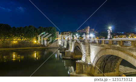 Stunning Ponte Sant'Angelo bridge timelapse hyperlapse crossing the river Tiber near Castel Sant'Angelo in Rome. Stunning Ponte Sant'Angelo bridge timelapse hyperlapse crossing the river Tiber near Castel Sant'Angelo in Rome. 123173312