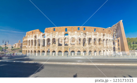 The Colosseum or Coliseum timelapse hyperlapse, also known as the Flavian Amphitheatre in Rome, Italy The Colosseum or Coliseum timelapse hyperlapse, also known as the Flavian Amphitheatre in Rome, Italy 123173315
