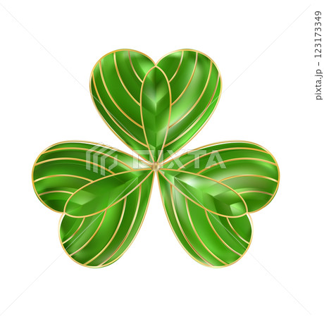 Emerald Clover leaf icon. Three leaves logo. Luxury Green floral symbol. 123173349