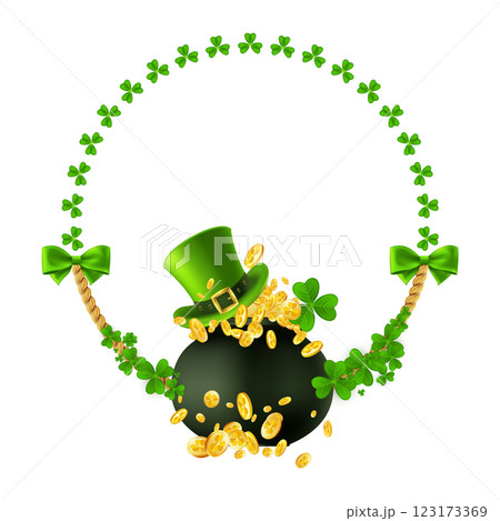 St. Patrick wreath with Leprechaun Top Hat. 123173369