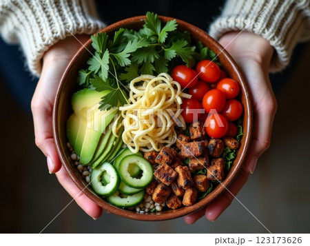 Nourishing Plant-Based Buddha Bowl with Ancient Grains and Seasonal Vegetables A Contemporary Wholesome Dining Experience Captured in Natural Light Nourishing Plant-Based Buddha Bowl with Ancient Grains and Seasonal Vegetables A Contemporary Wholesome Dining Experience Captured in Natural Light 123173626