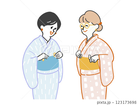 着付けの練習をするの2人の女性 柄の着物 着付けの練習をするの2人の女性 柄の着物 123173698