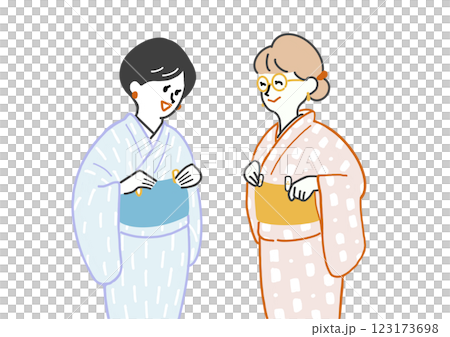 兩名女子練習穿上圖案和服 123173698
