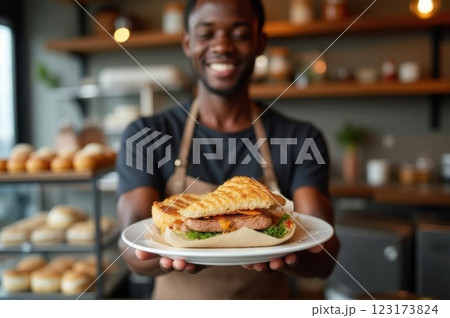 Artisanal Delicatessen A Moment of Culinary Service and Hospitality in a Contemporary Urban Cafe 123173824