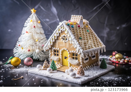 Gingerbread house decorated with colorful candies Gingerbread house decorated with colorful candies 123173966