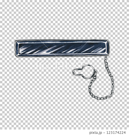 Tie clip. Handmade watercolor illustration. A color image of a men's accessory. Separate from the background. Perfect for banners, flyers, packages, labels, invitations, and more. Tie clip. Handmade watercolor illustration. A color image of a men's accessory. Separate from the background. Perfect for banners, flyers, packages, labels, invitations, and more. 123174224