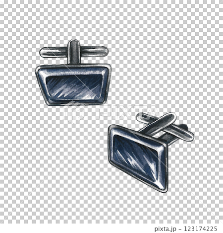 Cufflinks. Handmade watercolor illustration. A color image of a men's accessory. Separate from the background. Perfect for banners, flyers, packages, labels, invitations, and more. Cufflinks. Handmade watercolor illustration. A color image of a men's accessory. Separate from the background. Perfect for banners, flyers, packages, labels, invitations, and more. 123174225