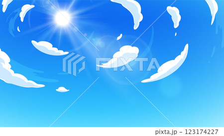 見上げた空と太陽と日差しの背景イラスト_16:9 見上げた空と太陽と日差しの背景イラスト_16:9 123174227
