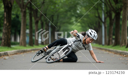 自転車で倒れている様子 123174230