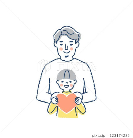 ハートを持っている男の子とパパ　　上半身 123174283
