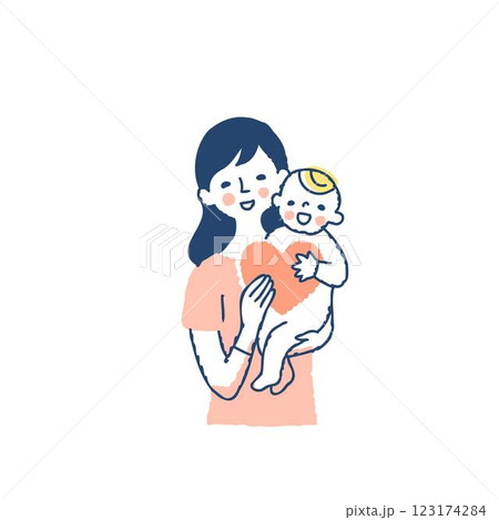 一緒にハートを持ってママと赤ちゃん　　上半身 123174284