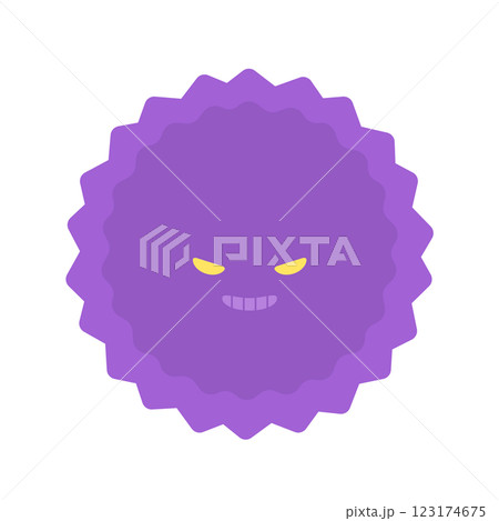 悪い顔で笑う紫色のギザギザした形のばい菌・ウイルス・毒などの物質や悪意などのイメージ素材 悪い顔で笑う紫色のギザギザした形のばい菌・ウイルス・毒などの物質や悪意などのイメージ素材 123174675