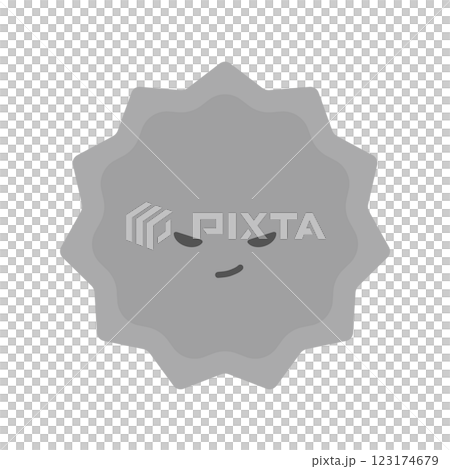 Image material of a grinning grey jagged shape of bacteria, virus, house dust, bad idea 123174679