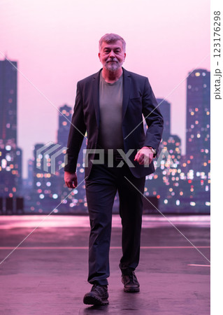 Confident Gentleman Walking in an Urban Evening Cityscape. 123176298